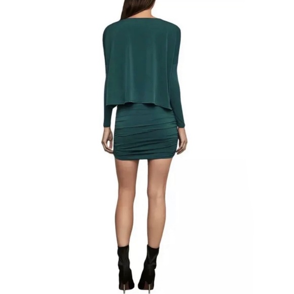 BCBGMaxAzria Gathered Popover Cocktail Mini Dress - Jade Emerald Green - Picture 2 of 12